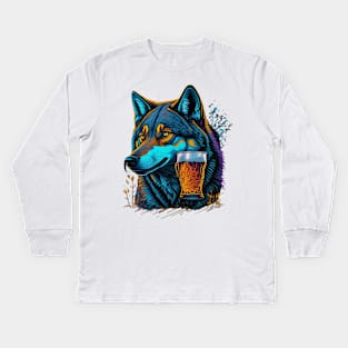 Wolf With A Beer Mug Kids Long Sleeve T-Shirt